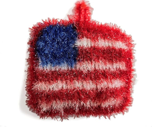 100% Handmade Dish Scrubber White/Red/Blue Design Dishwash Scrubby (Limited Edition) 3Qty (Flag (1qty))