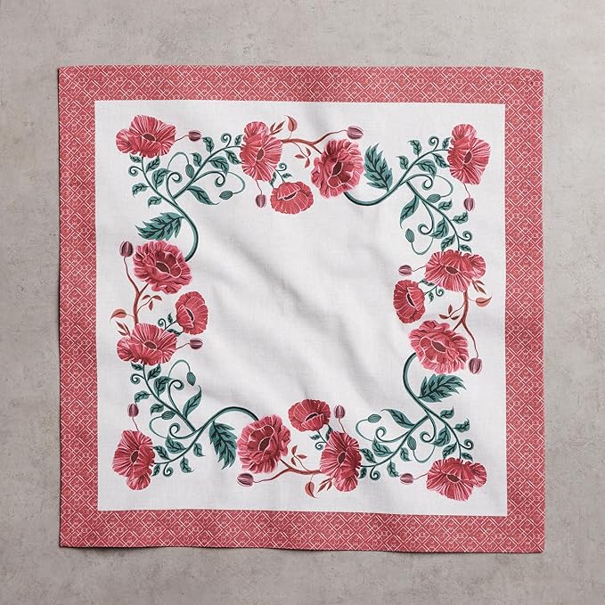 Maison d' Hermine 100% Cotton Cloth Napkins Set of 4 Everyday Reusable Square Napkins Cloth Washable Dinner Party Wedding Restaurant Hotel Kitchen Spring Summer (Poppy, 18" x 18")