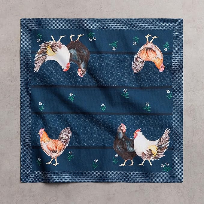 Maison d' Hermine 100% Cotton Cloth Napkins Set of 4 Everyday Reusable Square Napkins Cloth Washable Dinner Party Wedding Restaurant Hotel Kitchen Spring Summer (Meadow Rooster, 18" x 18")