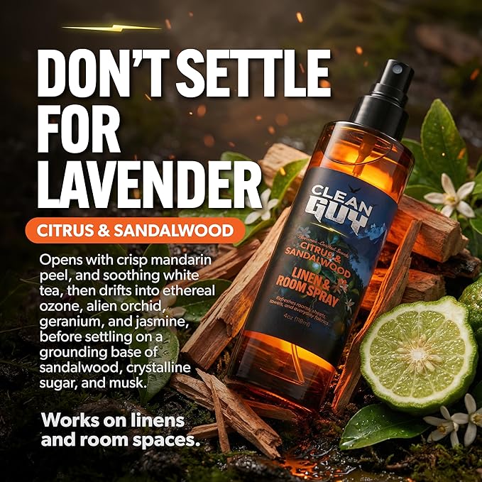 Room Spray for Men, Air Freshener Odor Eliminator– Masculine Home Fragrance & Linen Spray with Essential Oils – Long Lasting Room Deodorizer for Bathroom & Bedroom (4oz, Citrus & Sandalwood)