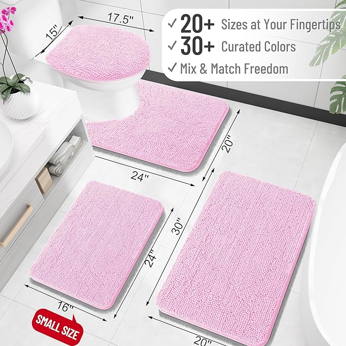 OLANLY Large Bathroom Rugs 45x27, Extra Soft Absorbent Chenille Bath Rugs, Rubber Backing Quick Dry, Machine Washable Bath Mats for Bathroom Floor, Tub and Shower, Home Decor Accessories, Pink