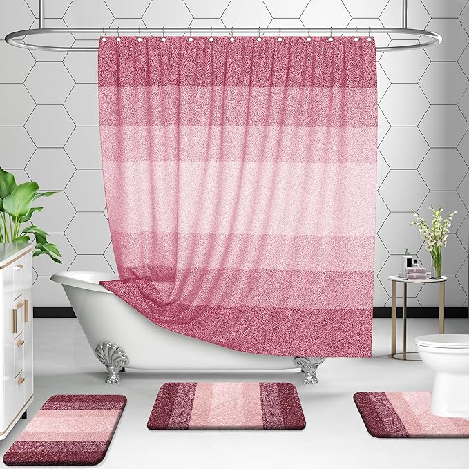OLANLY Bathroom Rugs Sets 3 Piece, Soft Absorbent Microfiber Bath Mats and U-Shaped Contour Toilet Rug, Plush Shaggy Bath Mat Set for Bathroom (30"x20"+24"x16"+24"x20", Red)