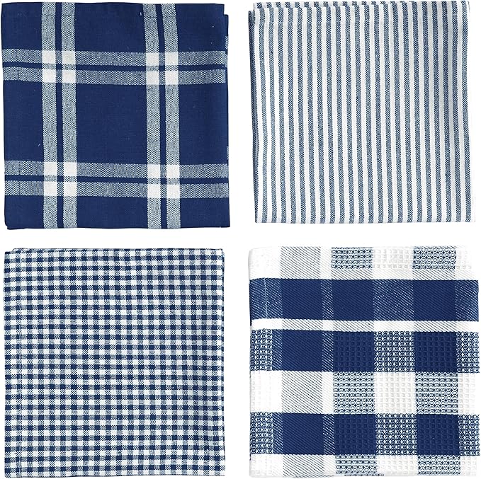 LANE LINEN 100% Cotton Kitchen Dish Cloths, Ultra Soft Absorbent Quick Drying Dish Towels, Multiweave Wash Cloths Dish Towel Sets, 12x12 Inches, 12 Pack - Navy
