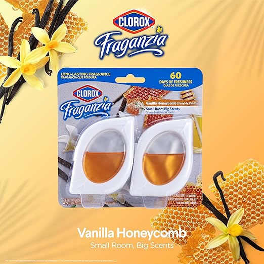 Clorox Fraganzia Small Rooms Air Freshener, Vanilla Honeycomb - Peel & Place, No-Plug, Battery-Free for Closets, Laundry Room, Entry Way, Bathroom, Locker, 0.25 Fl Oz Each, 2 Count