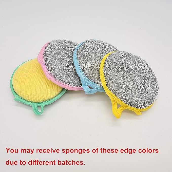 Dual Action Kitchen Cleaning Microfiber Scouring Scrubber, Round Dish Washing Sponge, 10 Pack (Yellow)