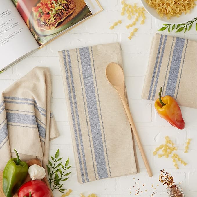 DII French Stripe Dishtowels, Kitchen Collection, 20 x 30 (Set of 3), Nautical Blue