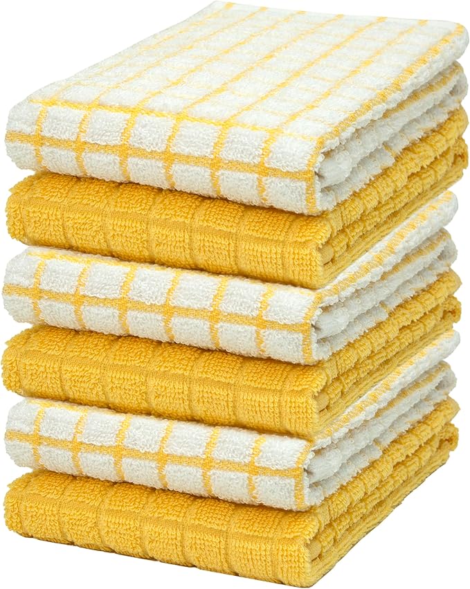 Bumble Kitchen Towels (6 Pack) | 16" x 28" | 100% Cotton Dish Towels for Kitchen | 380 GSM | Soft, Highly Absorbent & Durable Dish Towels with Hanging Loop | Yellow