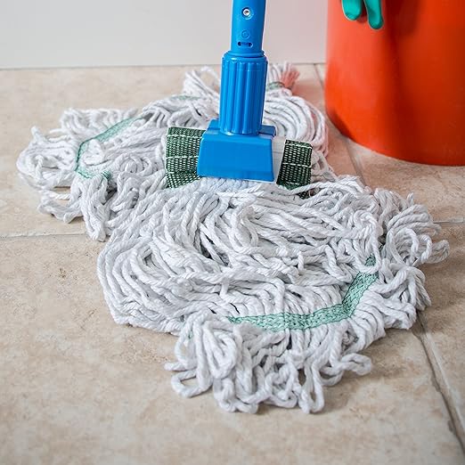 SPARTA Flo-Pac Cotton Mop Head, Loop-Ended, Wide Band with 5" Green Band for Organized Cleaning, Medium, White, (Pack of 12)
