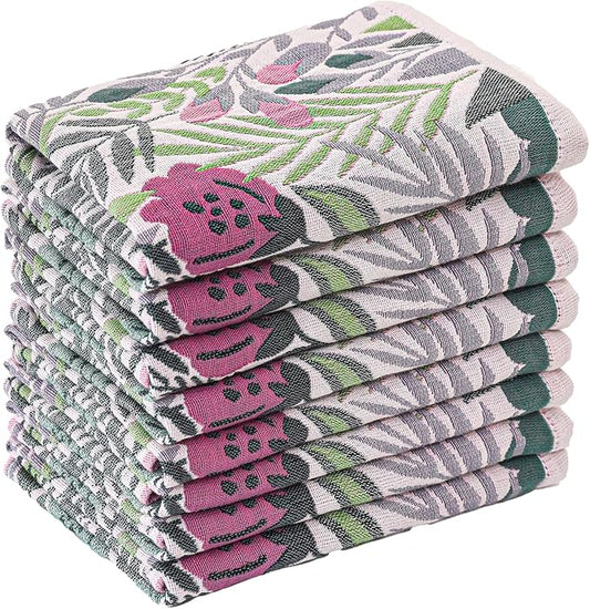 Kitchen Towels Set of 8 100% Cotton Hand Towels Dish Towels with Hanging Loop Absorbent Reusable for Cleaning Cute Design Home Decorative, Vintage Flower- 16x15 Inch