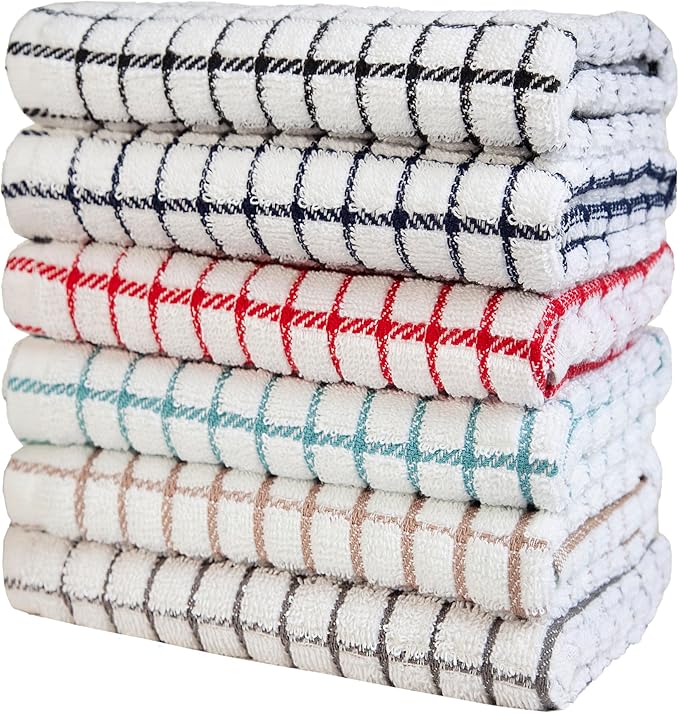 Bumble Kitchen Towels (6 Pack) | 16” x 28” | 100% Cotton Kitchen Towels | 385 GSM | Soft, Highly Absorbent & Durable Dish Towels for Kitchen | Multicoloured Checked