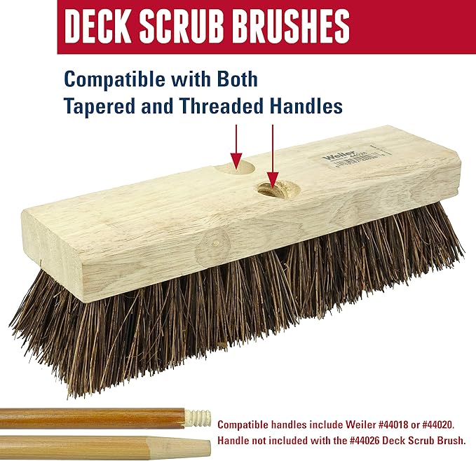 Weiler 44026 Heavy Duty Deck Scrub Brush with Natural Palmyra Bristles for Wooden Decks, Conrete Patios, and Other Rough Surfaces