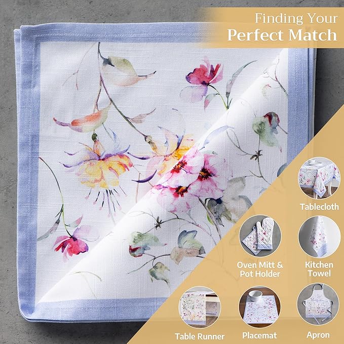 Maison d' Hermine 100% Cotton Cloth Napkins Set of 4 Everyday Reusable Square Napkins Cloth Washable Dinner Party Wedding Restaurant Hotel Kitchen Spring Summer (Summer Floral, 20" x 20")