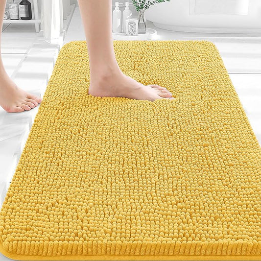 OLANLY Bathroom Rugs 35x24, Extra Soft Absorbent Chenille Bath Rugs, Rubber Backing Quick Dry, Machine Washable Bath Mats for Bathroom Floor, Tub and Shower, Home Decor Accessories, Yellow
