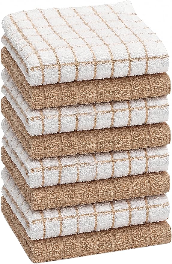 Bumble Dish Cloths (8 Pack) | 12" x 12" | 100% Cotton Kitchen Towels | 405 GSM | Soft, Highly Absorbent & Durable Dish Towels for Kitchen | Tan