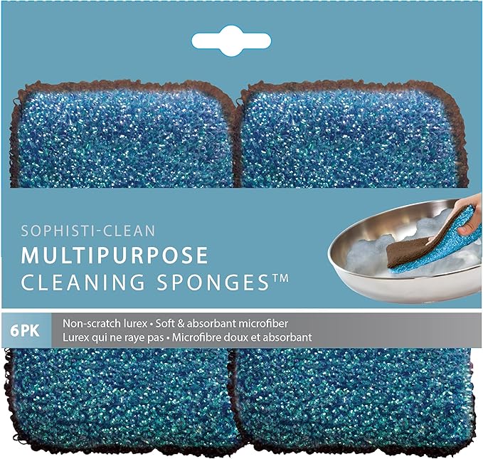 Multipurpose Cleaning Sponges, Dual-Sided Sponges, Pack of 6