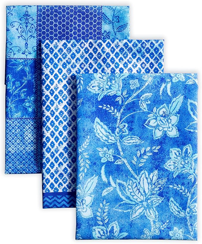 Maison d' Hermine Kitchen Towels Set of 3 100% Cotton 27.50" x 20" Reusable Cloth Tea Dish Towels Absorbent with Hanging Loop for Kitchen Farmhouse Hotel Spring Summer - Indigo Love