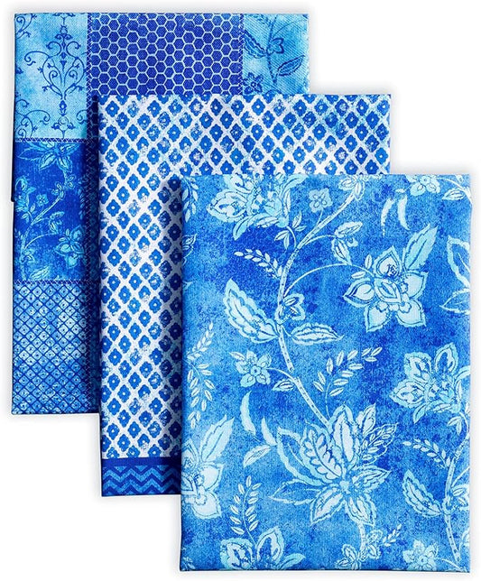 Maison d' Hermine Kitchen Towels Set of 3 100% Cotton 27.50" x 20" Reusable Cloth Tea Dish Towels Absorbent with Hanging Loop for Kitchen Farmhouse Hotel Spring Summer - Indigo Love