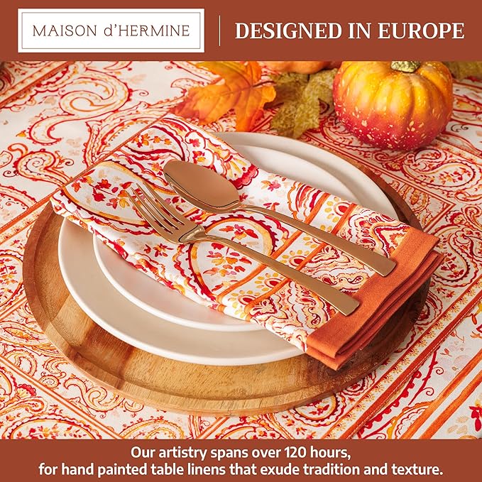 Maison d' Hermine Cloth Napkins Set of 4 100% Cotton for Thanksgiving Christmas Decorations Everyday Reusable Square Fall Napkins Cloth Washable Dinner Party (Palatial Paisley, 20"x20")