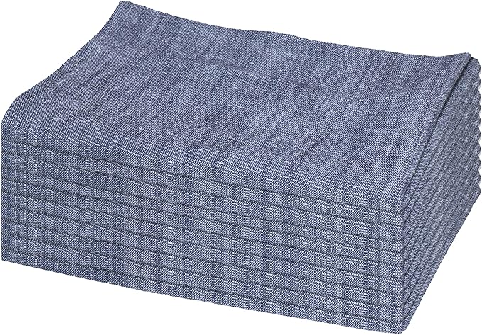 Chambray Kitchen Towels or Tea Towels with Hanging Loop |100% Cotton| 20" X 26" | Set of 4 | Super Absorbent, Quick Drying, Hand Towels for Modern Kitchen Décor | Blue