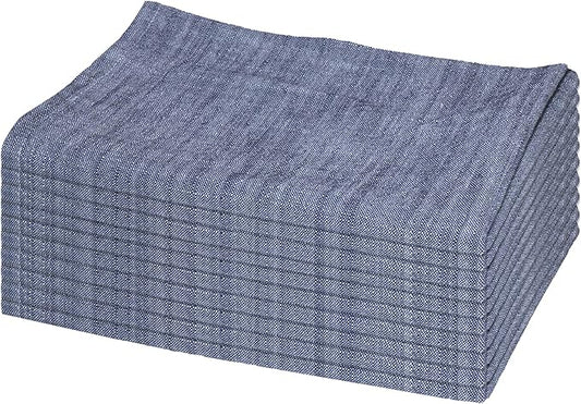 Chambray Kitchen Towels or Tea Towels with Hanging Loop |100% Cotton| 20" X 26" | Set of 4 | Super Absorbent, Quick Drying, Hand Towels for Modern Kitchen Décor | Blue