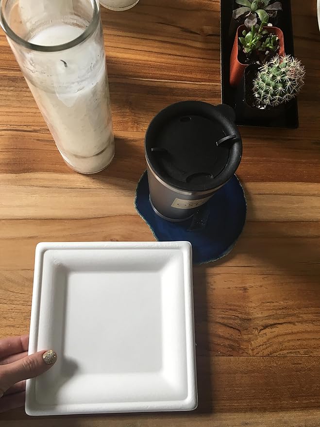 Susty Party 6-Inch Compostable Square Plates (50-Count), Sugarcane Heavy Duty Disposable Biodegradable Plate for Dessert, White