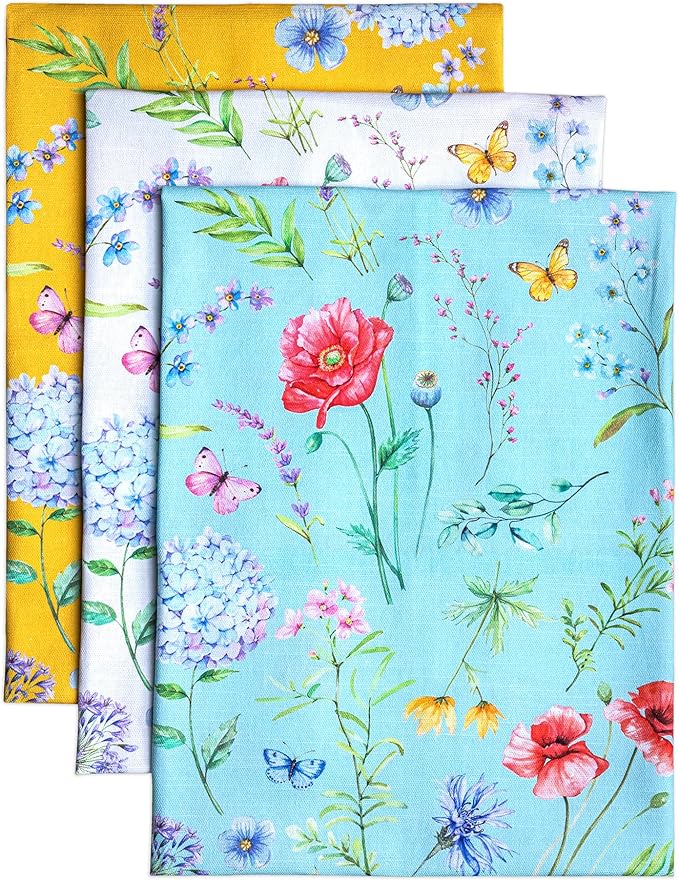 Maison d' Hermine Kitchen Towels Set of 3 100% Cotton 27.50" x 20" Reusable Cloth Tea Dish Towels Absorbent with Hanging Loop for Kitchen Farmhouse Hotel Spring Summer - Just Floral