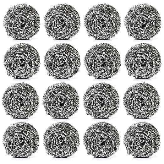 16 Pack Stainless Steel Scourers by for Dishes, Pots, Pans, and Ovens. Easy scouring for Tough Kitchen Cleaning