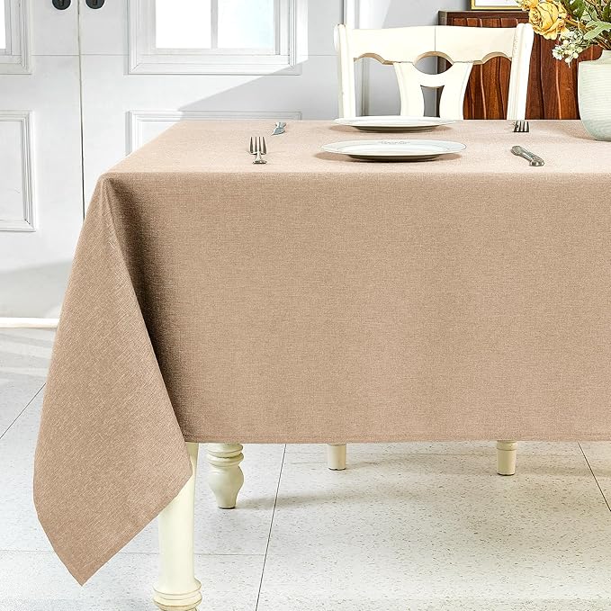 IVAPUPU Textured Linen Table Cloth for Rectangle Tables - Khaki Tablecloths Rectangular Waterproof Wrinkle Free Wipeable Dining Table Cover for Spring Wedding Birthday Kitchen Decor, 52 x 70 Inch