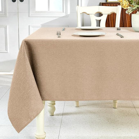 IVAPUPU Textured Linen Table Cloth for Rectangle Tables - Khaki Tablecloths Rectangular Waterproof Wrinkle Free Wipeable Dining Table Cover for Spring Wedding Birthday Kitchen Decor, 52 x 70 Inch