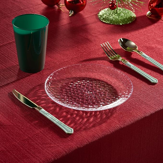 PLASTICPRO 30 Pack Heavyweight Disposable Plastic Plates - Elegant Clear Hammered Plates (Hammered Clear, 7'' INCH)