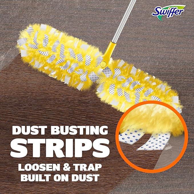 Swiffer Duster Kit with 6 ft Super Extendable Handle, Heavy Duty Starter Kit with 8 Refills, Lemon Scent
