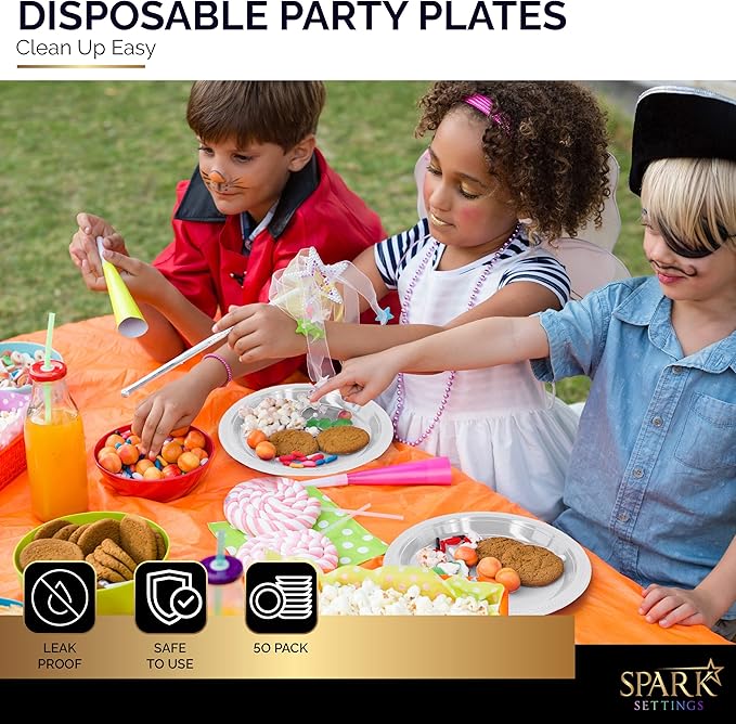 Amcrate Disposable White Plastic Dinner Plates, 10.4 Inches, Strong and Sturdy for Party, Holiday, Picnic, or Travel, Pack of 50