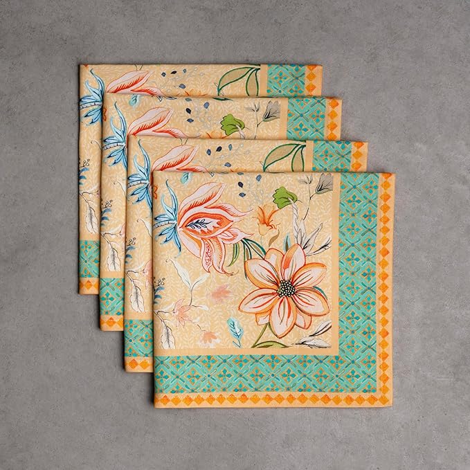 Maison d' Hermine 100% Cotton Cloth Napkins Set of 4 Everyday Reusable Square Napkins Cloth Washable Dinner Party Wedding Restaurant Hotel Kitchen Spring Summer (Luxury Loft - Peach, 20" x 20")