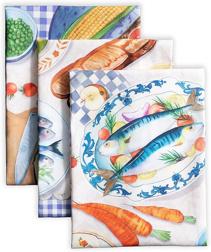 Maison d' Hermine Kitchen Towels Set of 3 100% Cotton 27.50" x 20" Reusable Cloth Tea Dish Towels Absorbent with Hanging Loop for Kitchen Farmhouse Hotel Spring Summer - Gourmand