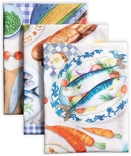 Maison d' Hermine Kitchen Towels Set of 3 100% Cotton 27.50" x 20" Reusable Cloth Tea Dish Towels Absorbent with Hanging Loop for Kitchen Farmhouse Hotel Spring Summer - Gourmand