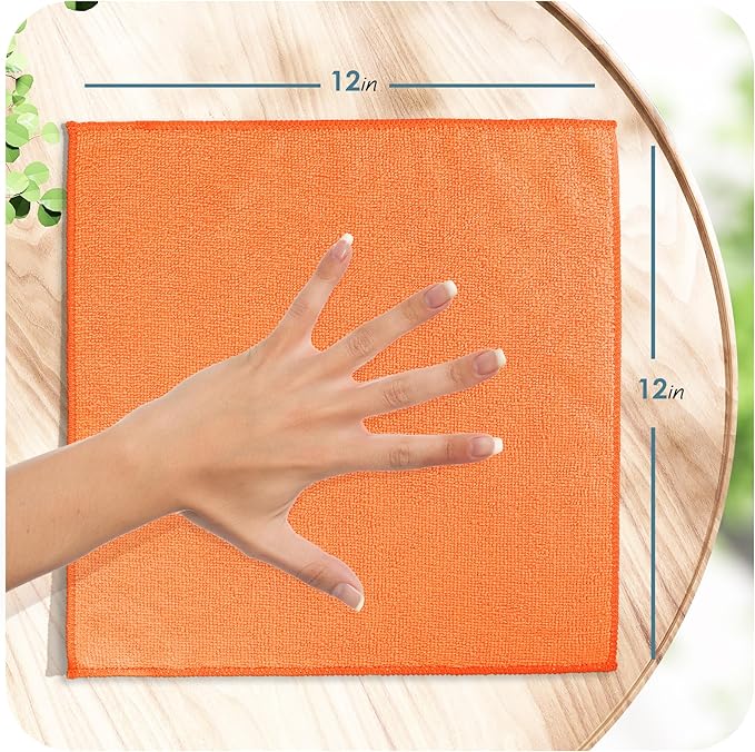 Hearth & Harbor Microfiber Cleaning Cloth, Microfiber Towels for Car 24 Pack Washcloths, Orange Cleaning Rag, Reusable Microfiber Towel, Microfiber Cloth Rag Cleaning, Lint Free Cloth 12/inchx12/inch