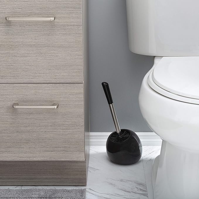 Bath Bliss Ceramic Dome Toilet Brush & Holder in Black