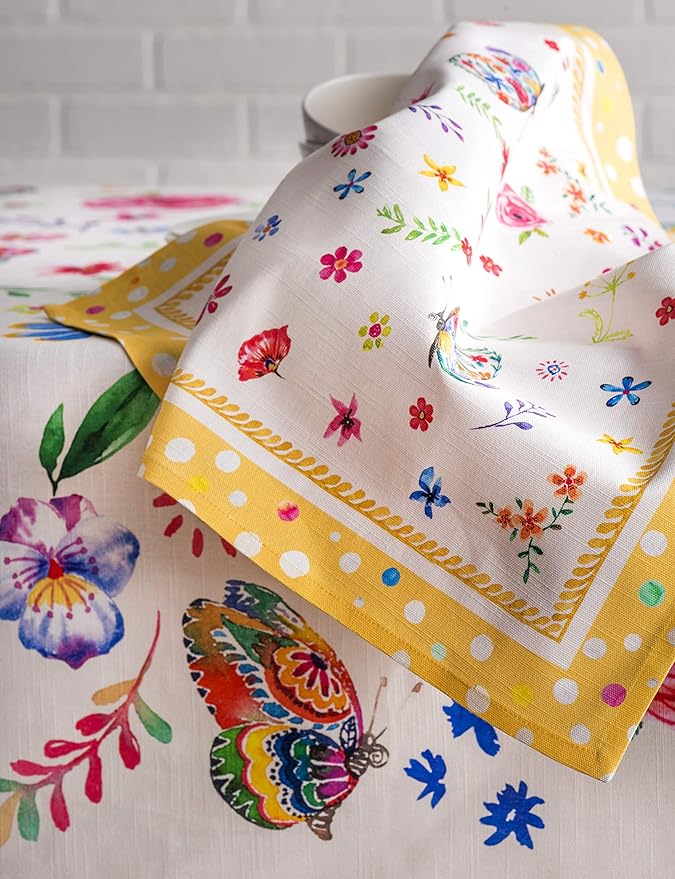 Maison d' Hermine 100% Cotton Cloth Napkins Set of 4 Everyday Reusable Square Napkins Cloth Washable Dinner Party Wedding Restaurant Hotel Kitchen Spring Summer (Happy Florals - Sweety, 20" x 20")