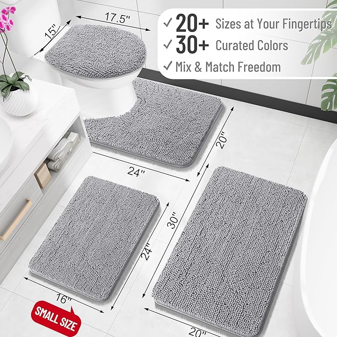 OLANLY Large Bathroom Rugs 40x24, Extra Soft Absorbent Chenille Bath Rugs, Rubber Backing Quick Dry, Machine Washable Bath Mats for Bathroom Floor, Tub and Shower, Home Decor Accessories, Grey