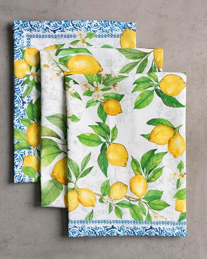 Maison d' Hermine Kitchen Towels Set of 3 100% Cotton 27.50" x 20" Reusable Cloth Tea Dish Towels Absorbent with Hanging Loop for Kitchen Farmhouse Hotel Spring Summer - Cedrat