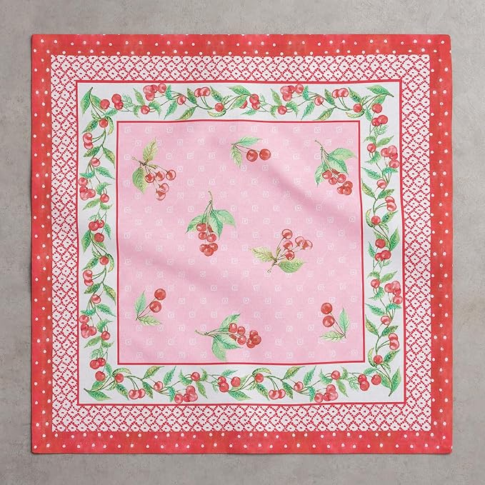 Maison d' Hermine 100% Cotton Cloth Napkins Set of 4 Everyday Reusable Square Napkins Cloth Washable Dinner Party Wedding Restaurant Hotel Kitchen Spring Summer (Pink Cherries, 18" x 18")