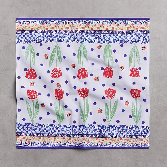 Maison d' Hermine 100% Cotton Cloth Napkins Set of 4 Everyday Reusable Square Napkins Cloth Washable Dinner Party Wedding Restaurant Hotel Kitchen Spring Summer (Folky Floral, 18" x 18")