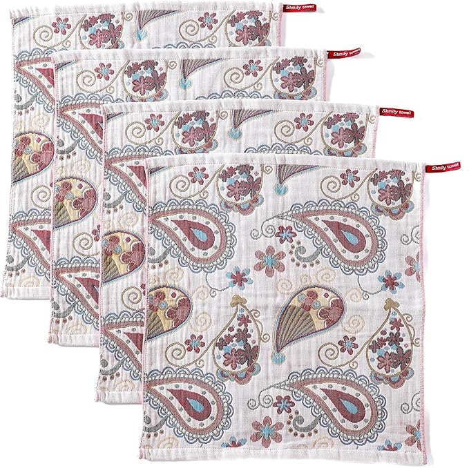 Kitchen Dish Towels for Drying 100% Cotton,Ultra Absorbent Quick Drying Thick Reusable Cleaning Decorative Tea Towels with Hanging Loop,Reversible Boho Pretty Hand Towels,4 Pack,Gift for Mom