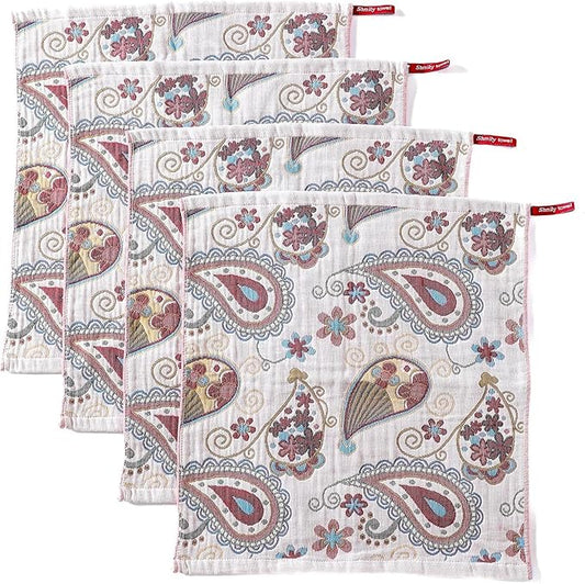 Kitchen Dish Towels for Drying 100% Cotton,Ultra Absorbent Quick Drying Thick Reusable Cleaning Decorative Tea Towels with Hanging Loop,Reversible Boho Pretty Hand Towels,4 Pack,Gift for Mom