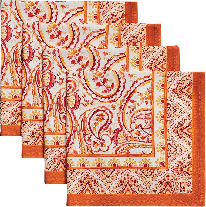 Maison d' Hermine Cloth Napkins Set of 4 100% Cotton for Thanksgiving Christmas Decorations Everyday Reusable Square Fall Napkins Cloth Washable Dinner Party (Palatial Paisley, 20"x20")