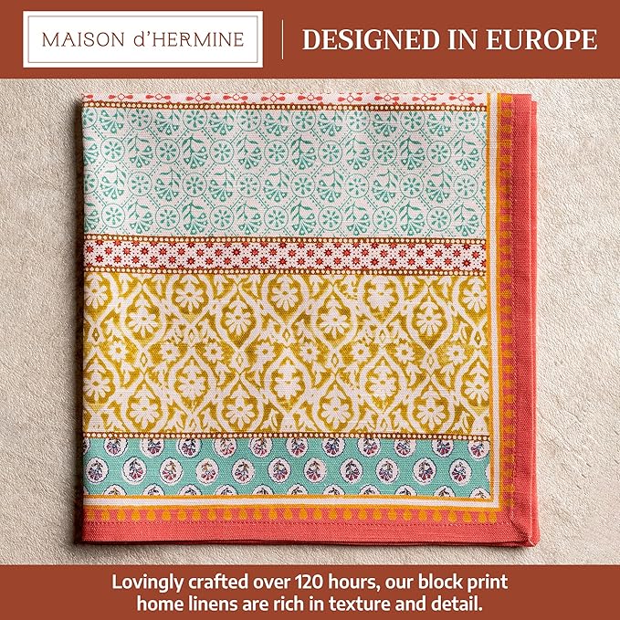 Maison d' Hermine 100% Cotton Cloth Napkins Set of 4 Everyday Reusable Square Napkins Cloth Washable Dinner Party Wedding Restaurant Hotel Kitchen Spring Summer (Provence, 20" x 20")