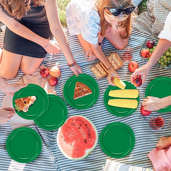QZYL 50 PCS Paper Plates, 7 Inches Small Green Plates, Sturdy Disposable Dessert Plates, Heavy Duty Paper Plates, Green Dinnerware, Party Supplies Perfect for Birthdays St Patrick Celebrations
