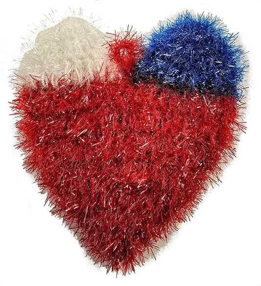 100% Handmade Dish Scrubber White/Red/Blue Design Dishwash Scrubby (Limited Edition) 3Qty (Heart (1qty))