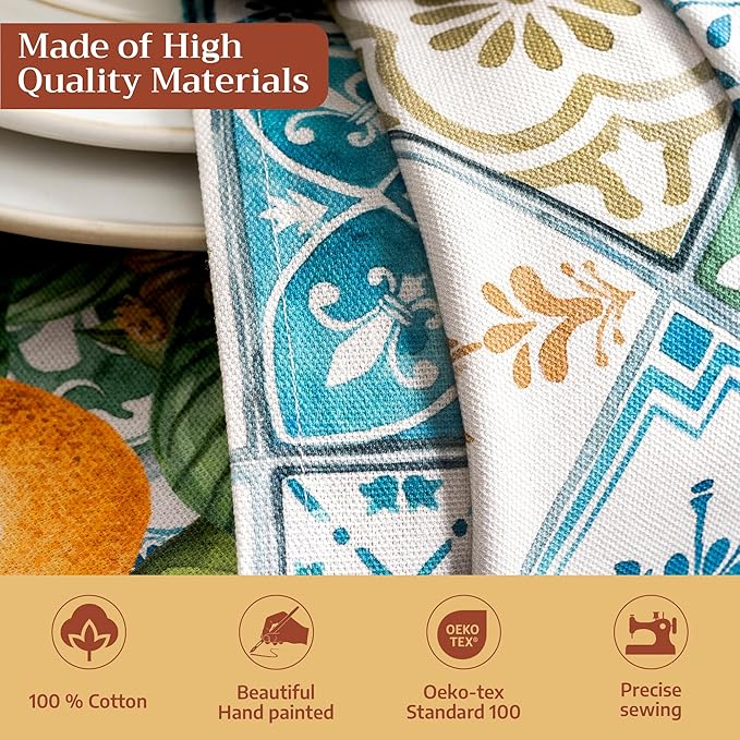 Maison d' Hermine 100% Cotton Cloth Napkins Set of 4 Everyday Reusable Square Napkins Cloth Washable Dinner Party Wedding Restaurant Hotel Kitchen Spring Summer (Agrume, 20" x 20")