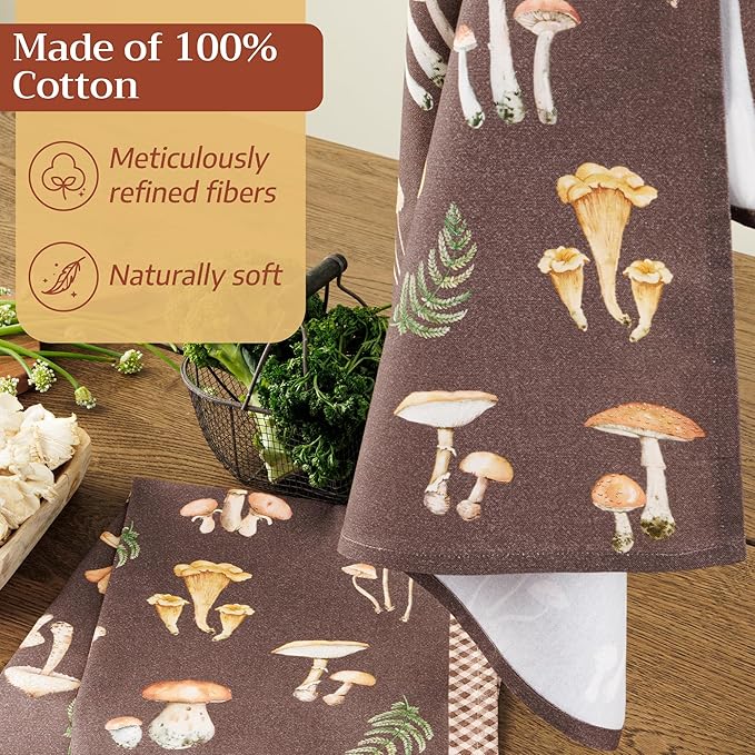 Maison d'Hermine Kitchen Towels Set of 2 100% Cotton 27.50" x 20" Reusable Cloth Tea Dish Towels Absorbent with Hanging Loop for Kitchen, Home, Dining, Cocktail Parties (Foods from The Woods)